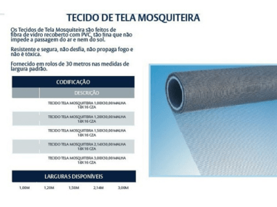 Tecido 3,00 x 30,00 mts Tela Mosquiteira